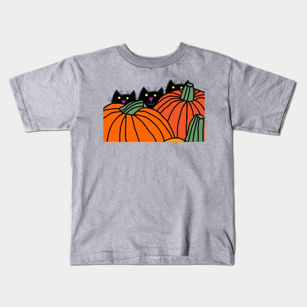 Funny Cats and Pumpkins at Halloween Kids T-Shirt by ellenhenryart